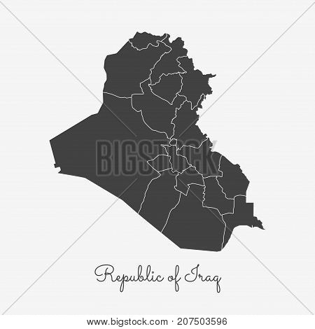 Republic Of Iraq Region Map: Grey Outline On White Background. Detailed Map Of Republic Of Iraq Regi