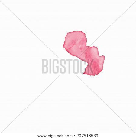 Paraguay Watercolor Map In Red Colors. Visit Paraguay Poster With Airplane Trace And Handpainted Wat