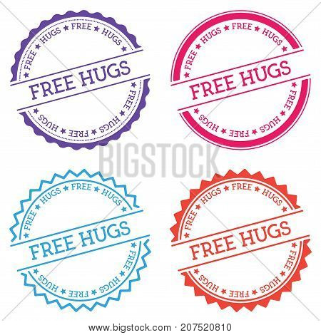 Free Hugs Badge Isolated On White Background. Flat Style Round Label With Text. Circular Emblem Vect