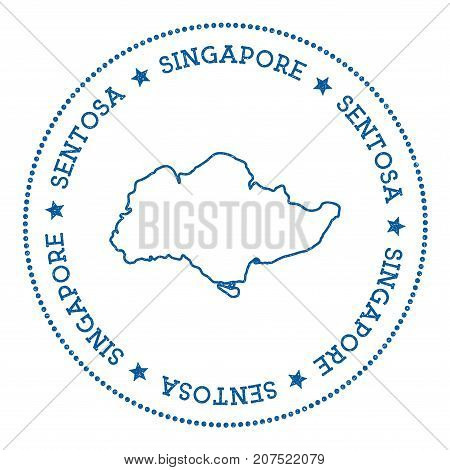 Sentosa Map Sticker. Hipster And Retro Style Badge. Minimalistic Insignia With Round Dots Border. Is