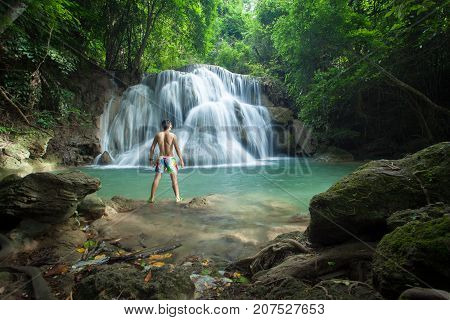 Huai Mae Khamin Waterfall In Kanchanaburi, Thailand