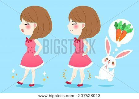 woman with muscular calves on the blue baclground