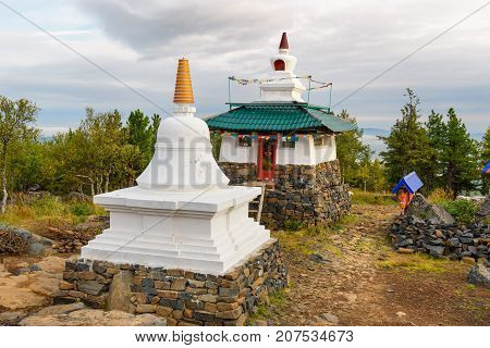 Stupa In Shad Tchup Ling Buddhist Monastery On Mountain Kachkanar. Russia