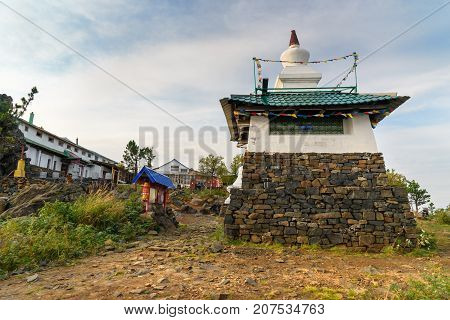 Stupa In Shad Tchup Ling Buddhist Monastery On Mountain Kachkanar. Russia