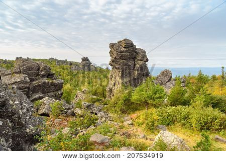 Rocks On Mountain Kachkanar. The Urals. Russia