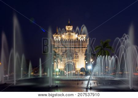 Patuxay Or Patuxai Victory Monument, Architectural Landmark Of Vientiane, Capital City Of Laos