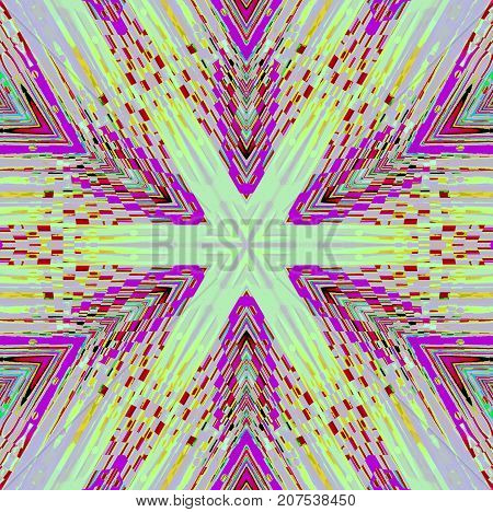 Abstract geometric background. Regular star ornament purple yellow pastel green centered.