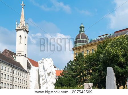 Vienna Austria - August 6 2016: A sculpture that represents the pain of the war in the Albertina square