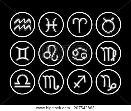 Zodiac icon collection. Sacred symbols set. Design elements of horoscope and astrology purpose. Vector modern style illustration