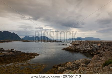 On The Pier In Laukvik At Sunset Lofoten Islands Nordland Norway