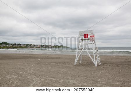 Watchtower on the empty beach in Middletown Newport County Rhode Island USA