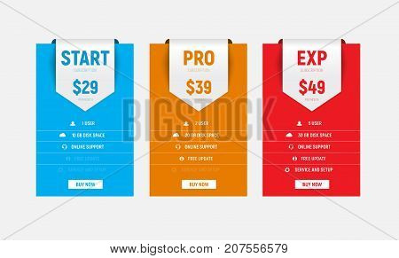 Template Of Vector Multicolored Price Tables With An Arrow-ribbon For The Title