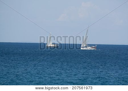 Two ships at the sea in Thassos