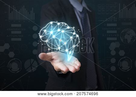 lightbulb brainstorming creative idea abstract icon on business hand.