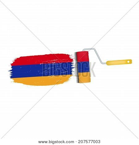 Brush Stroke With Armenia National Flag Isolated On A White Background. Vector Illustration. National Flag In Grungy Style. Brushstroke. Use For Brochures, Printed Materials, Logos, Independence Day