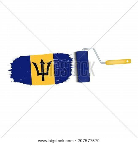 Brush Stroke With Barbados National Flag Isolated On A White Background. Vector Illustration. National Flag In Grungy Style. Brushstroke. Use For Brochures, Printed Materials, Logos, Independence Day