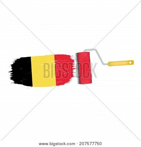 Brush Stroke With Belgium National Flag Isolated On A White Background. Vector Illustration. National Flag In Grungy Style. Brushstroke. Use For Brochures, Printed Materials, Logos, Independence Day