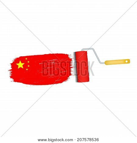 Brush Stroke With China National Flag Isolated On A White Background. Vector Illustration. National Flag In Grungy Style. Brushstroke. Use For Brochures, Printed Materials, Logos, Independence Day