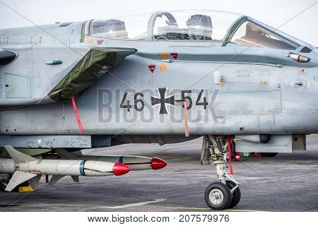 SLiAC SLOVAKIA - AUGUST 27: Cockpit of Panavia Tornado on planes Pilatus PC-9 at airshow SIAF 2017 on August 27 2017 in Sliac
