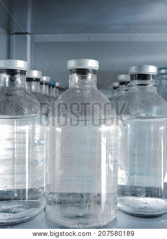 Hospital warehouse of medical solutions. Conceptual photo