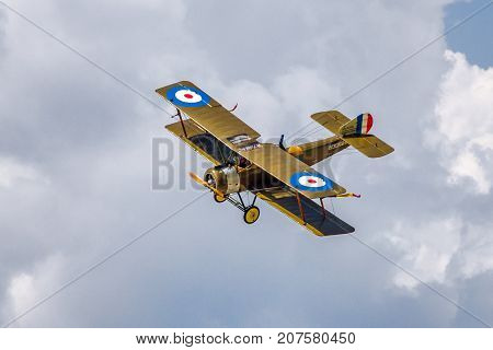 SLIAC SLOVAKIA - AUGUST 27: Biplane Sopwith on runway at airshow SIAF 2017 on August 27 2017 in Sliac