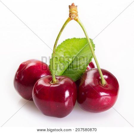 fresh cherry isolated on white background close-up