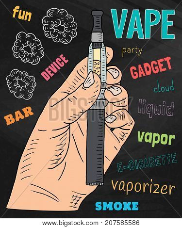 Vaporizer pen. Beautiful poster of Vaporizer on the chalkboard background.