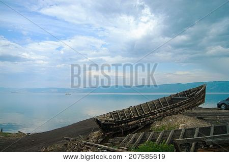 Abandoned boat on the lake Baikal, Olkhon island