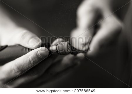 repair eyeglasses Workshop for the production of glasses from a tree close up