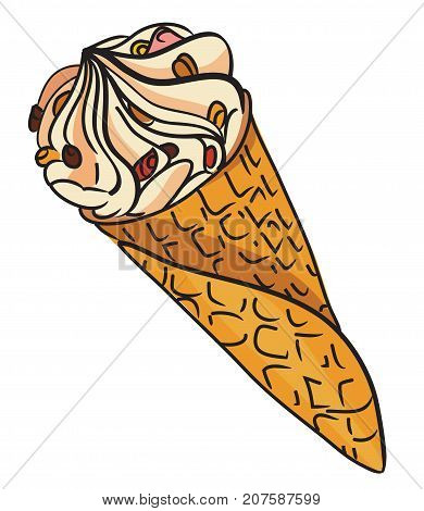 Tasty ice-cream cartoon image. Artistic freehand drawing. Authentic cartoon.