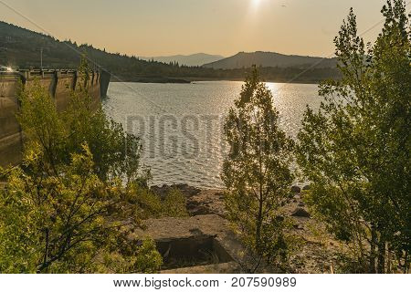 Sunset In The Reservoir Of Navacerrada. Madrid's Community. Spain. Europe.