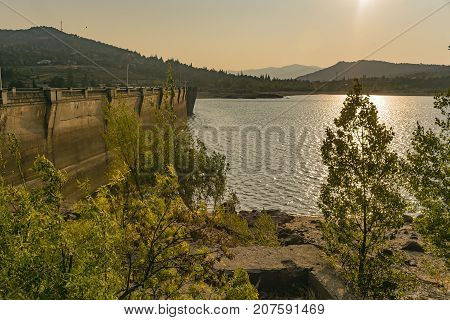 Sunset In The Reservoir Of Navacerrada. Madrid's Community. Spain. Europe.