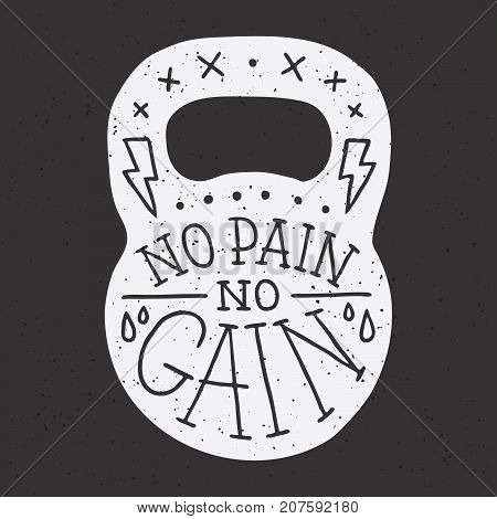 No pain no gain gym kettle bell vector illustration on black