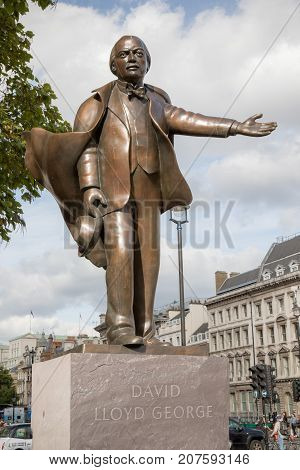 London 28th September 2017:-Statue of David Lloyd George British Prime Minister 1916-1922 located in Parliment Square