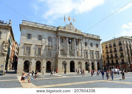 BARCELONA - JUN. 11, 2013: Barcelona City Hall (Casa de la Ciutat, Ajuntament) is located at Old Town (Ciutat Vella) of Barcelona, Catalonia, Spain.