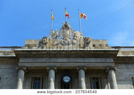 Barcelona City Hall (Casa de la Ciutat, Ajuntament) is located at Old Town (Ciutat Vella) of Barcelona, Catalonia, Spain.