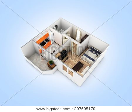 Interior Apartment Roofless Perspective View Apartment Layout On Blue Gradient Background 3D Render