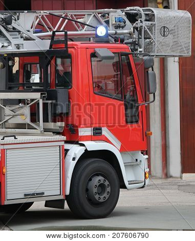 red ladder truck fire department without people