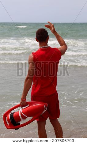 Lifeguard On The Shore Of The Sea In The Beach Of Tourist Resort