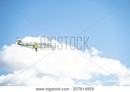 DUESSELDORF , GERMANY - OCTOBER 05 2017: Toyo Aviation Cessna 560XL Citation XLS landing at Dusseldorf Airport