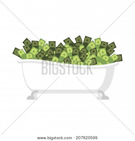 Bath Of Money Isolated. Bath Full Cash. Vector Illustration