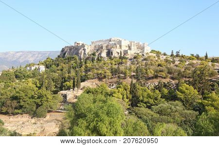 landscape of Parthenon Acropolis as seen from Thissio Athens Greece