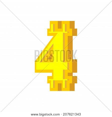 4 Numeral Bitcoin Font. Four Numeric Crypto Currency Alphabet. Lettering Virtual Money. Vector Illus