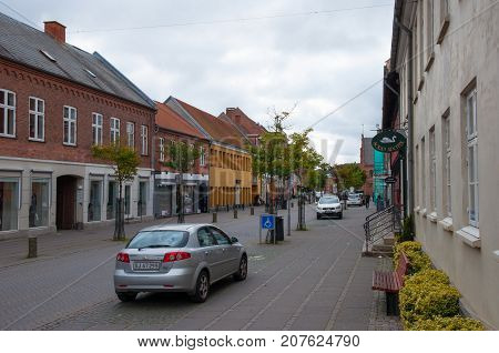 Soro Denmark - September 16. 2017: Main street in town of Soroe in Denmark