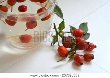 Decoction with dog rose in a cup Rosehip