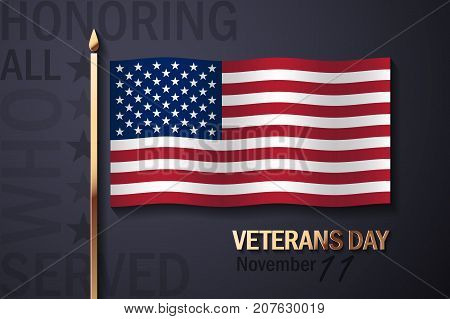 Vector Illustration with American Flag and Golden Decorative Elements.