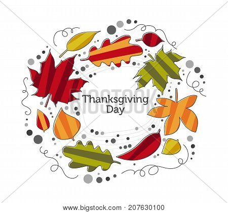 Vector Illustration for Thanksgiving Day with Ornate Wreath of Tree Leaves