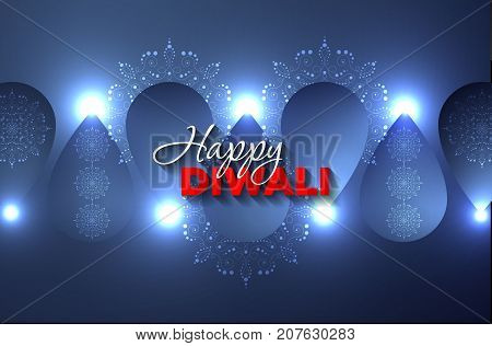 Vector Background with Mandalas and Candlesticks for Diwali on Blue