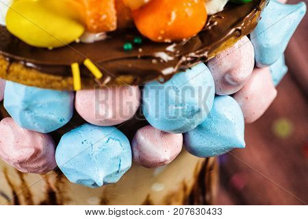 Chocolate Freakshake With Meringue, Chocolate, Biscuits, Marshmallows And Sweets
