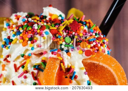 Chocolate Freakshake With Meringue, Chocolate, Biscuits, Marshmallows And Sweets